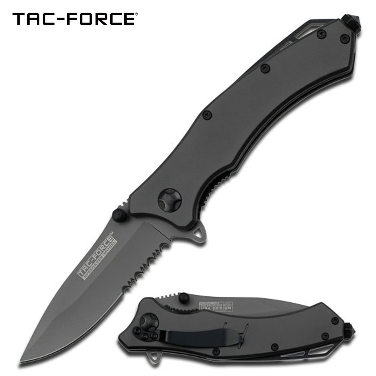 3.25" Blade Serrated Spring Assist Grey Folding Pocket Knife