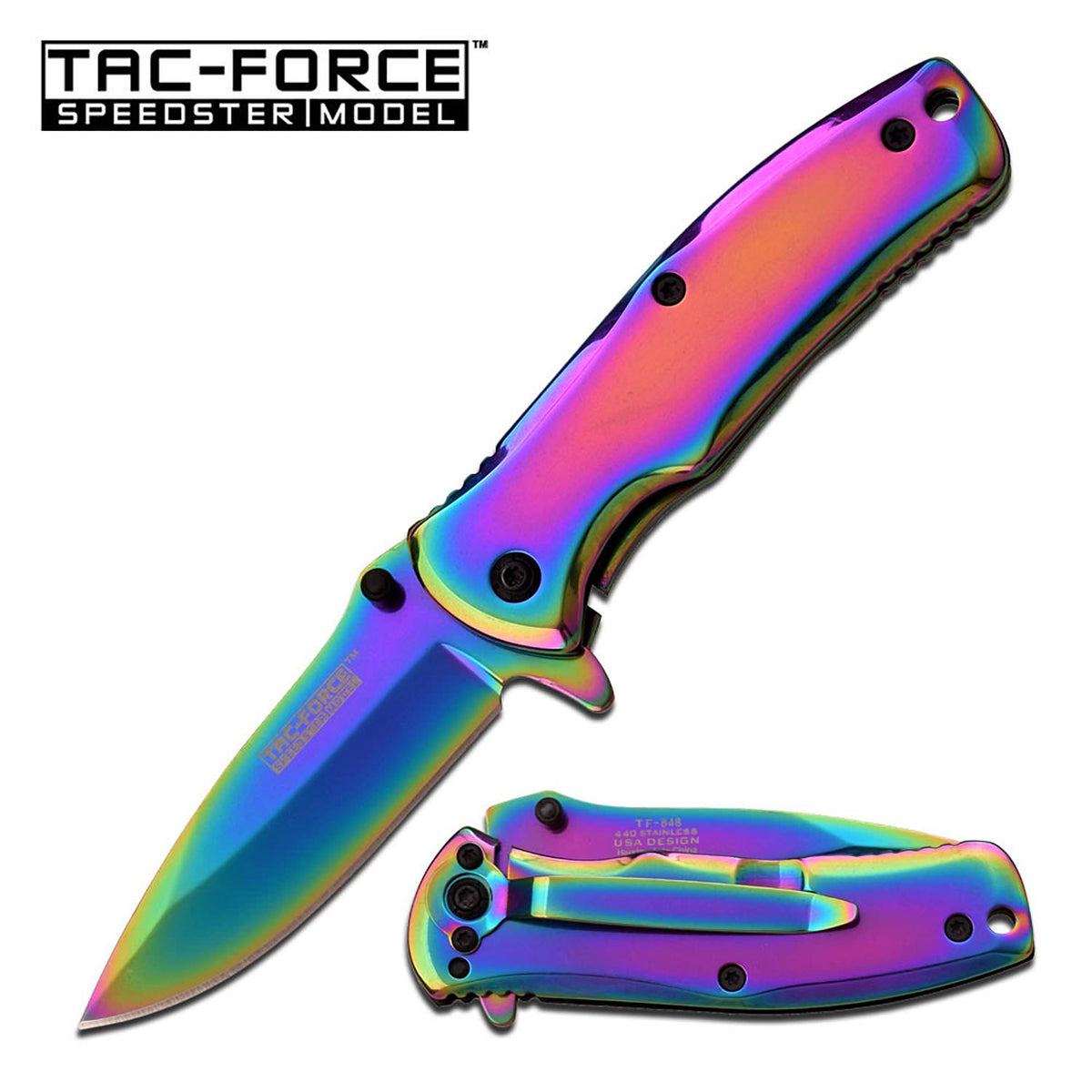 Tac Force 3.5 Inch Closed Spring Assisted Folding Knife Rainbow Titanium - TOPHATTER'S ARMORY DEALS