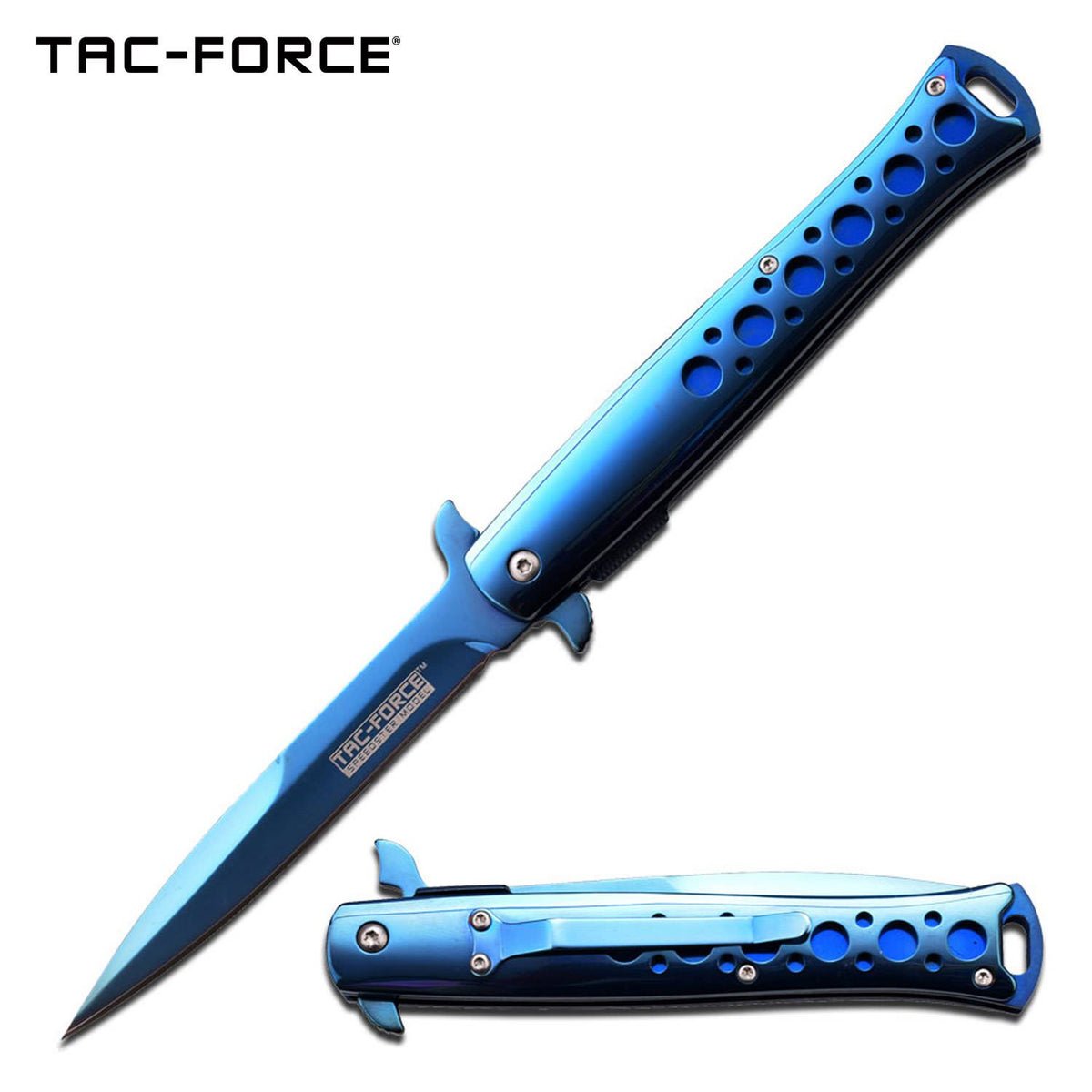 Tac Force Stiletto Style Spring Assisted Knife Blue Titanium - TOPHATTER'S ARMORY DEALS