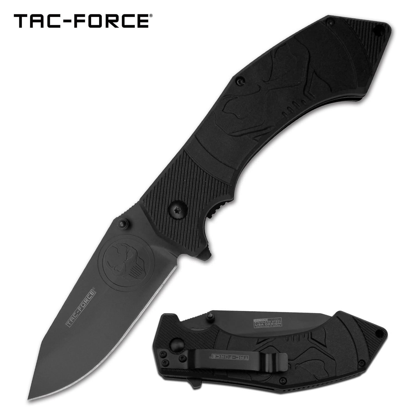 Black Skull Blade Military Tactical EDC Spring-Assist Folding Pocket Knife