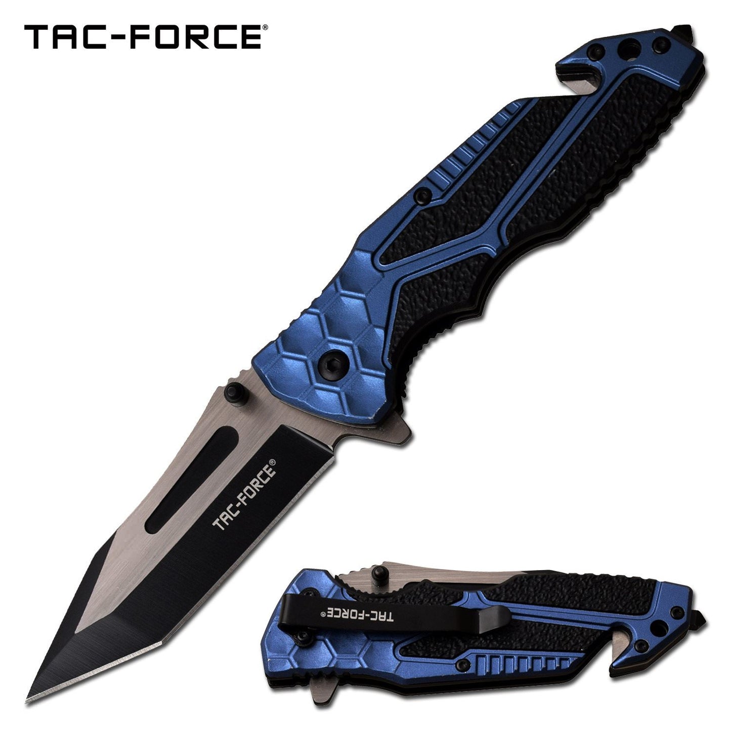3.5" Black Tanto Blade Blue EDC Tactical Spring-Assist Folding Knife
