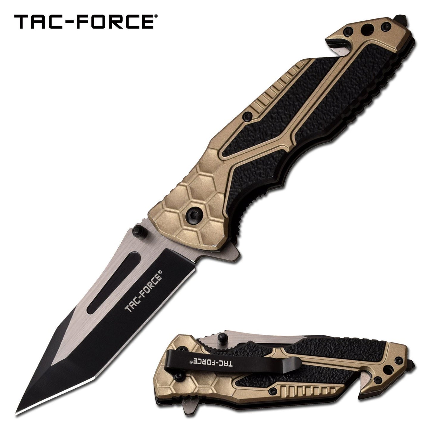 Spring Assist Folding Knife 3.5" Black Tanto Blade Tan EDC Tactical