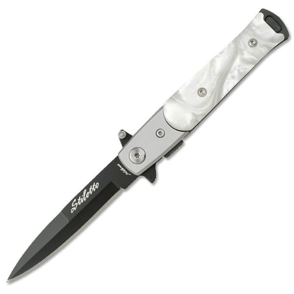 4 Inch Closed Stiletto Style Assisted Opening Knife With Pearl Handle - TOPHATTER'S ARMORY DEALS