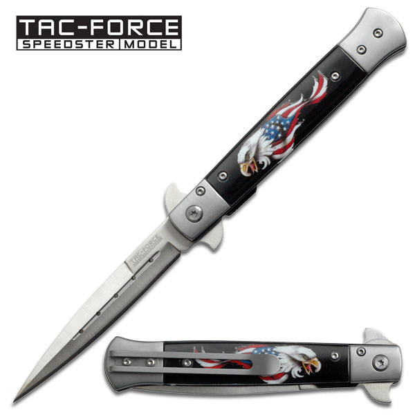Italian Stiletto Style Spring Assisted Opening - Eagle USA Flag