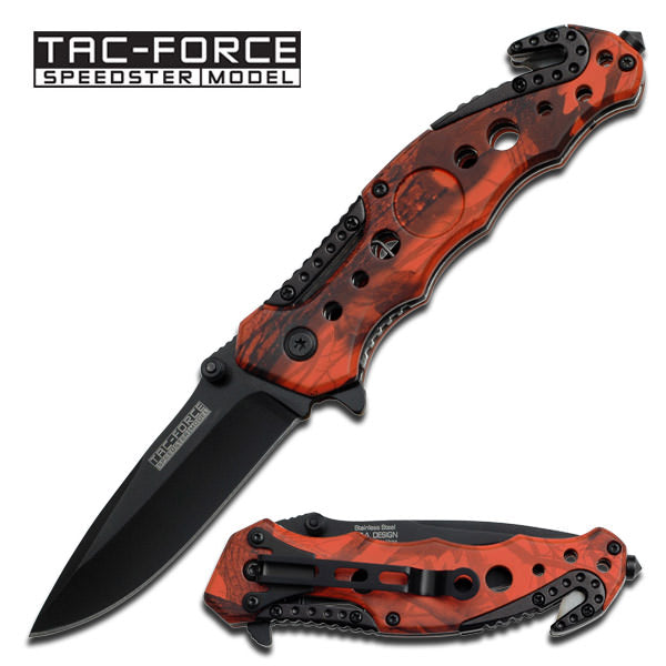 Tactical Rescue Spring Assisted Knife - Red Camo Handle