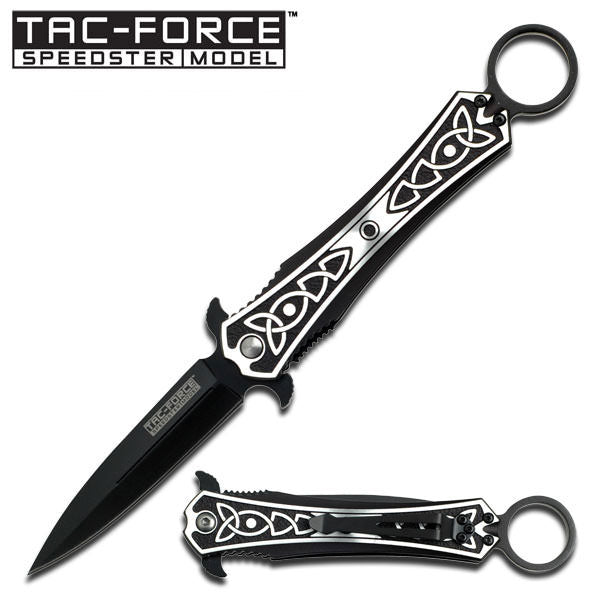 Celtic Snapshot Stiletto Style Spring Assisted Knife Silver/Black Aluminum Handle - TOPHATTER'S ARMORY DEALS