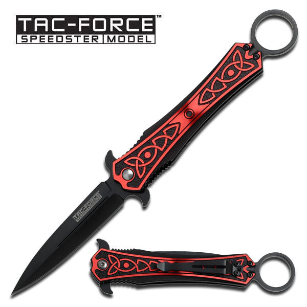 Celtic Snapshot Stiletto Style Spring Assisted Knife Red/Black Aluminum Handle - TOPHATTER'S ARMORY DEALS