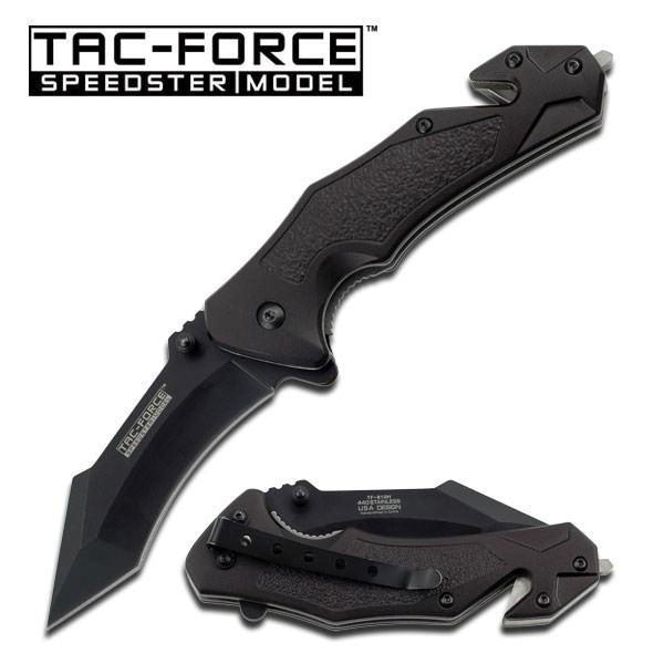 Rescue Spring Assist Open Pocket Knife Black Curved Tanto Blade Tactical - TOPHATTER'S ARMORY DEALS