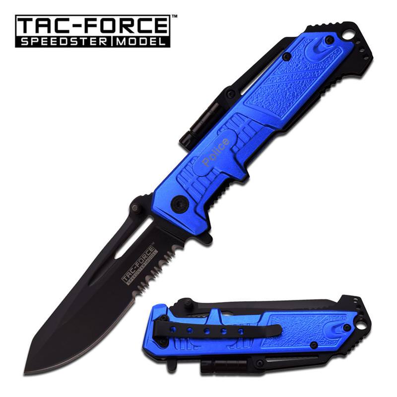 4.75 Inch POLICE Tactical Rescue Spring Assist Pocket Knife With LED Light