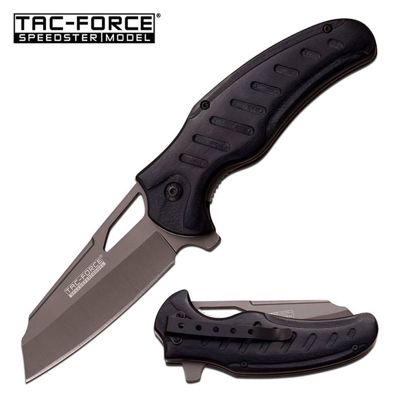 Tac-Force Black PakkaWood Gray Blade Cleaver Spring Assist Knife - TOPHATTER'S ARMORY DEALS