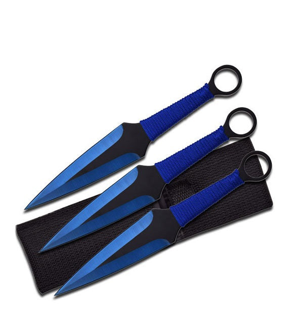 3 Pcs 9" Blue Ninja Kunai Throwing Knife Blade Set - TOPHATTER'S ARMORY DEALS