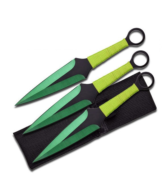 3 Pcs 9" Green Ninja Kunai Throwing Knife Blade Set - TOPHATTER'S ARMORY DEALS