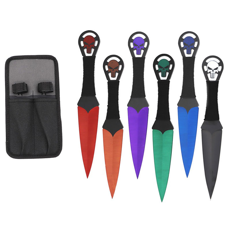 9 Inch Punisher Skull Multi Color Variety Throwing Knives 6 Pc Set - TOPHATTER'S ARMORY DEALS