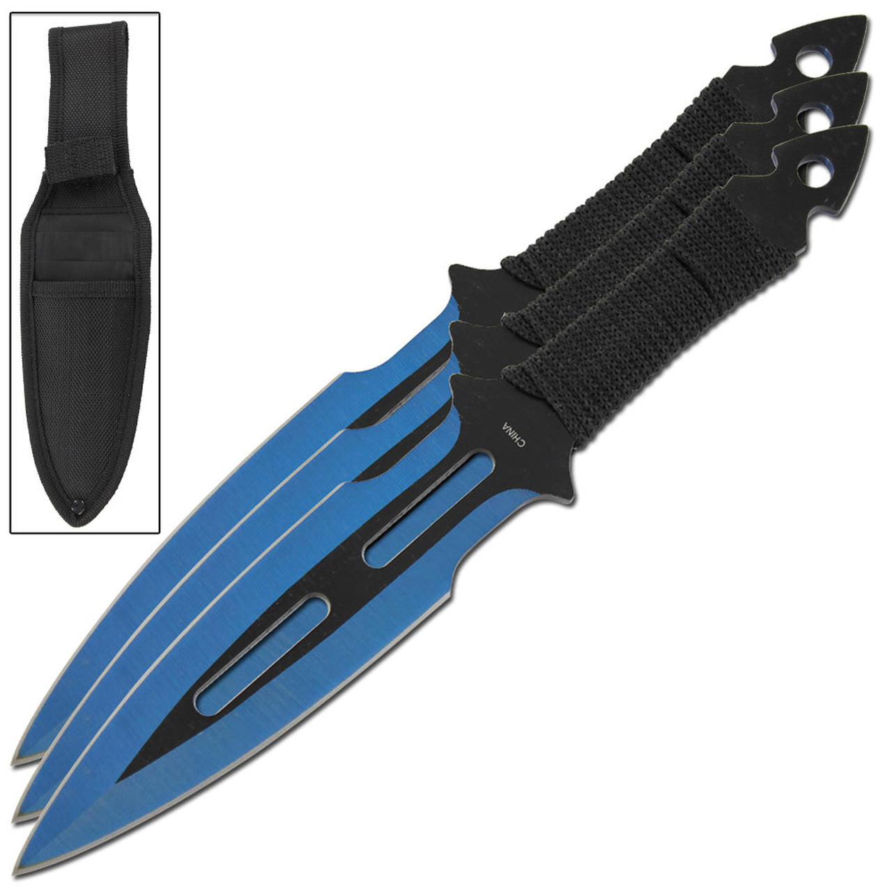 3 Piece 9" Double Edged Blue Throwing Knife Set