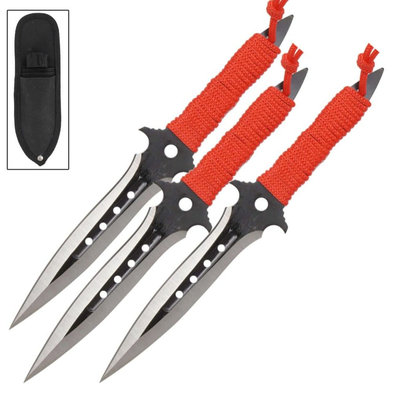 3 Piece 7.5" Triple Threat Ninja Thrower Set Red Throwing Knives