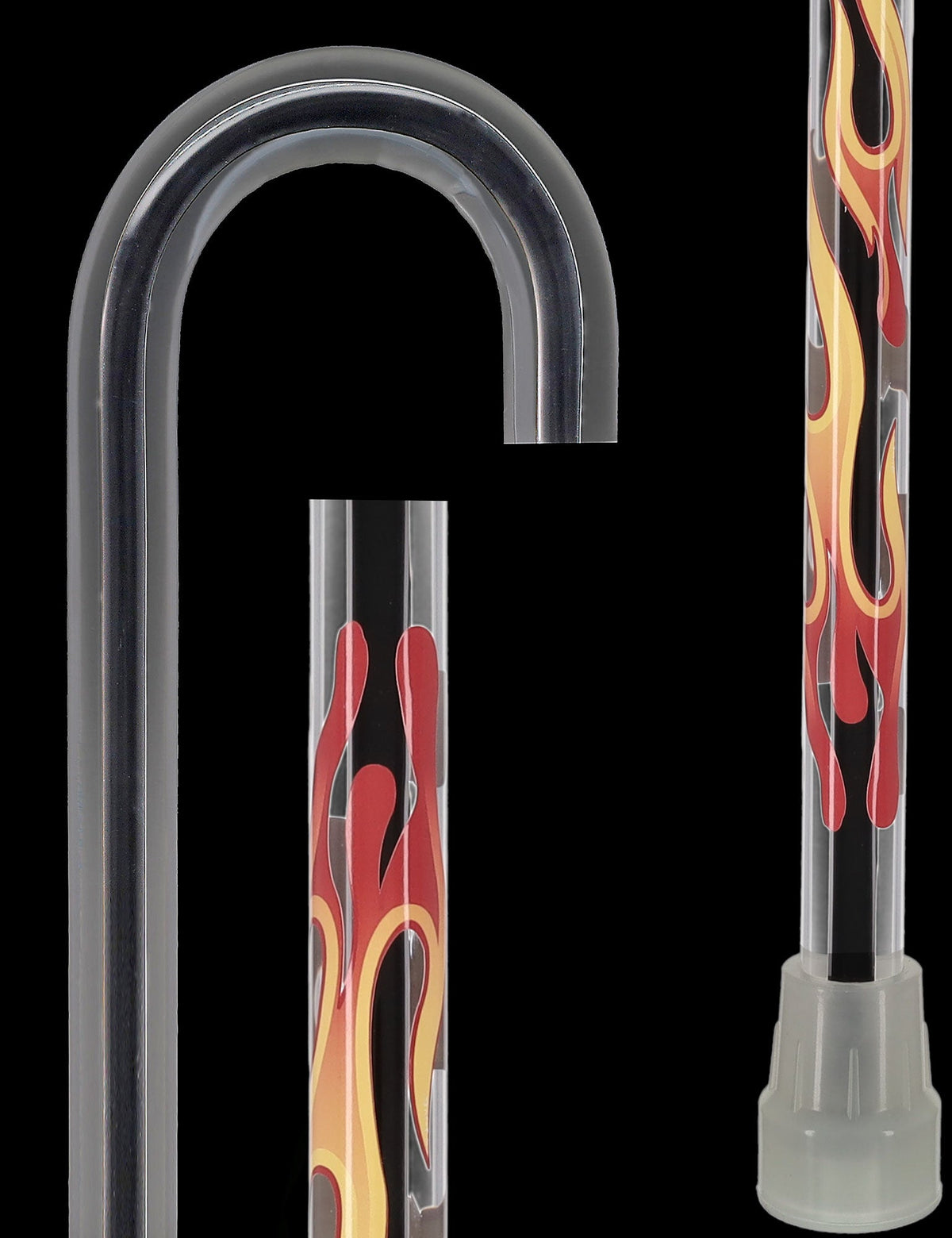 Dr. House Inspired Flame Cane "The Phoenix" - Clear Acrylic, Black Stripe
