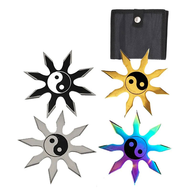 4 Pc Set 8 Point Black Silver Ying Yang Shuriken Throwing Ninja Star - TOPHATTER'S ARMORY DEALS
