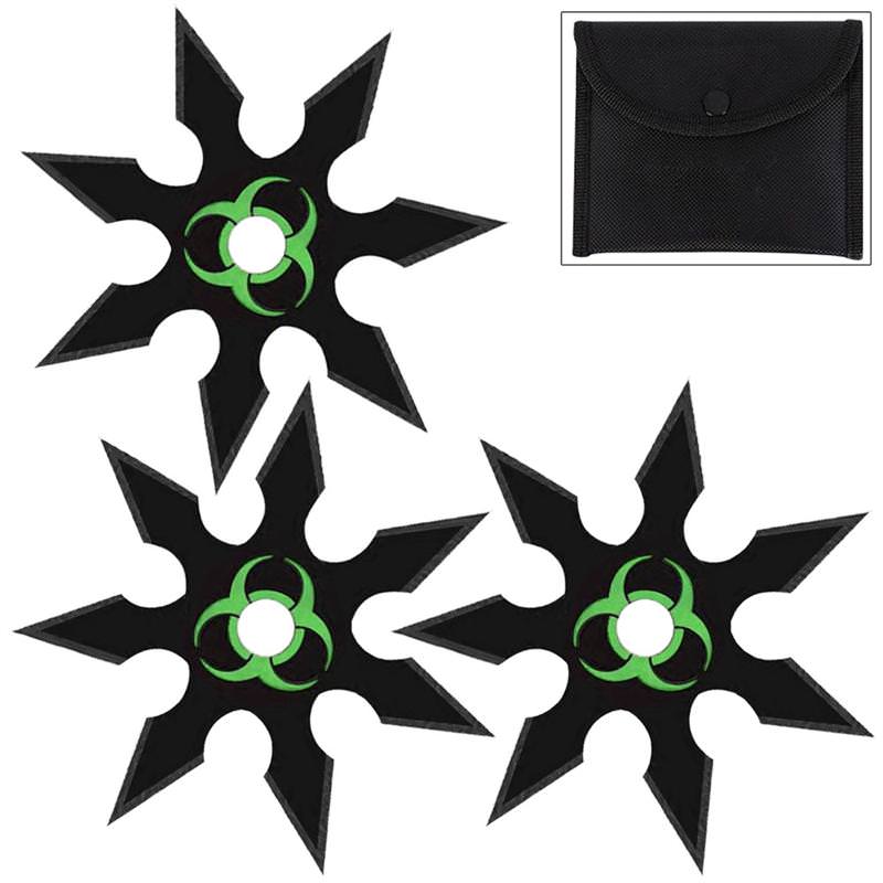 Zombie Genocide 7 Point Throwing Star 3 Piece Set Black