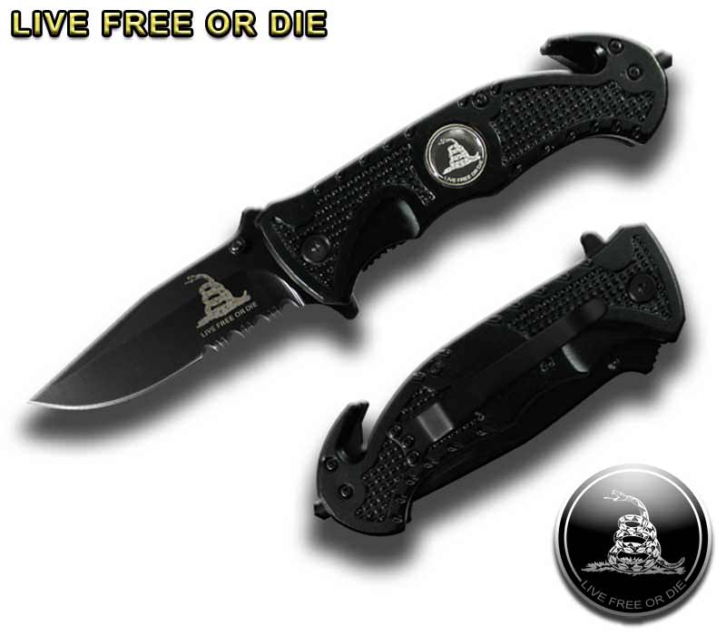 4.5" Spring Assist " Live Free Or Die " Folding Knife - Black