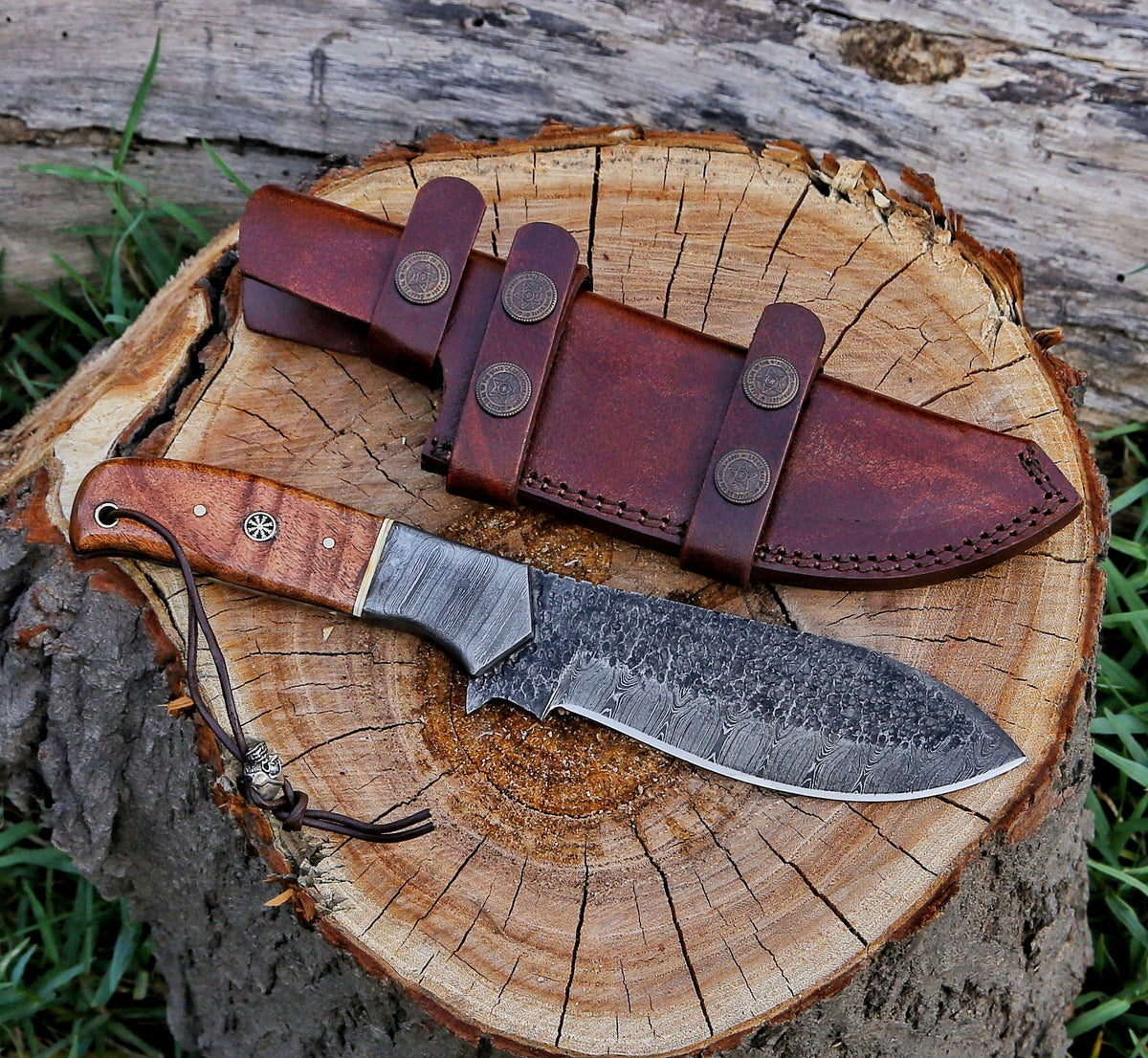 10.5" Custom Handmade Hammered Damascus Steel Hunting Skinning Knife - TOPHATTER'S ARMORY DEALS