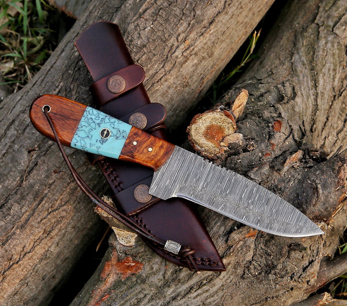 10" Damascus Steel Custom Handmade Hunting Skinning Knife Rose Wood - TOPHATTER'S ARMORY DEALS