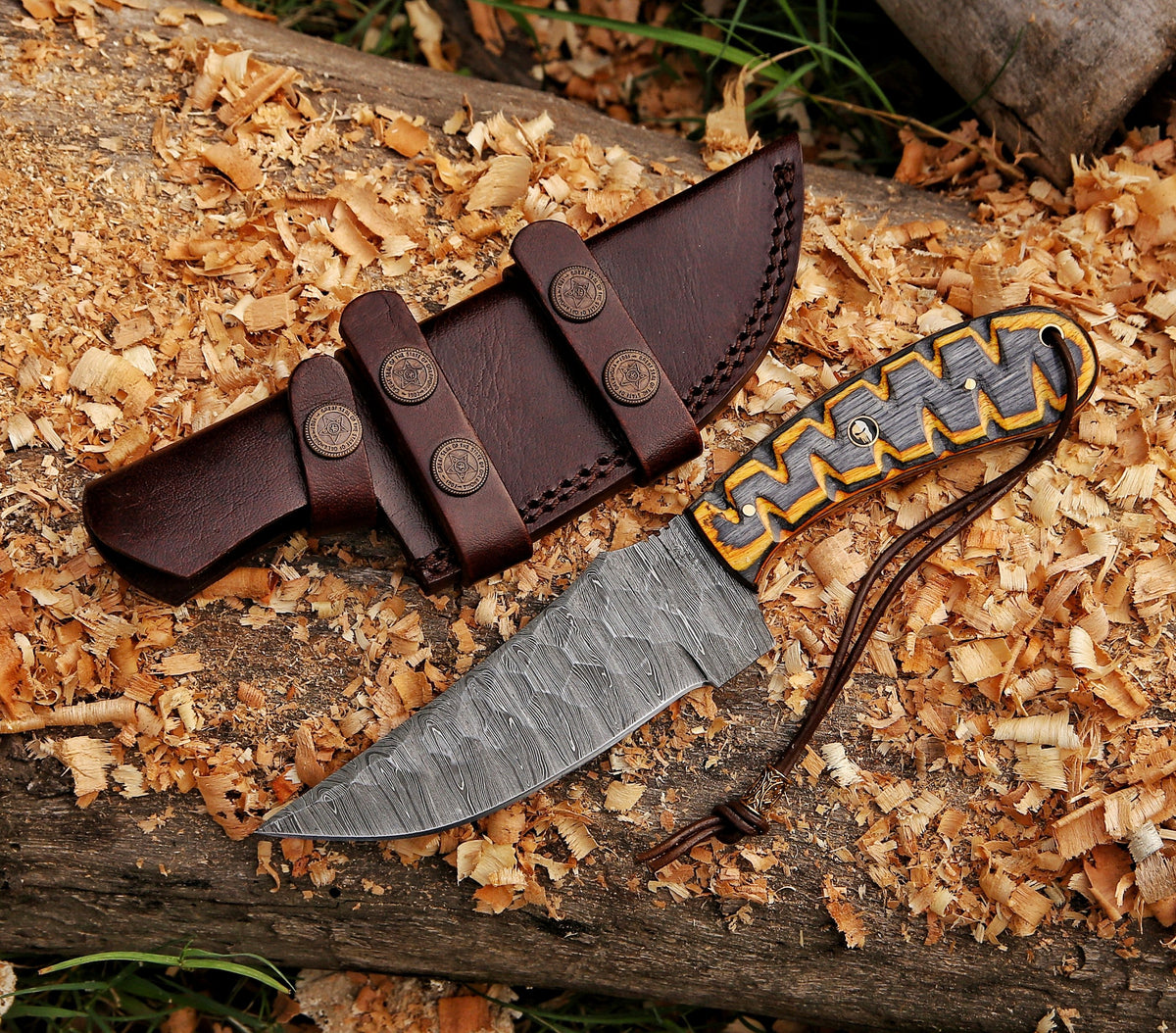 10" Hammered Damascus Steel Custom Handmade Hunting Skinning Knife - TOPHATTER'S ARMORY DEALS