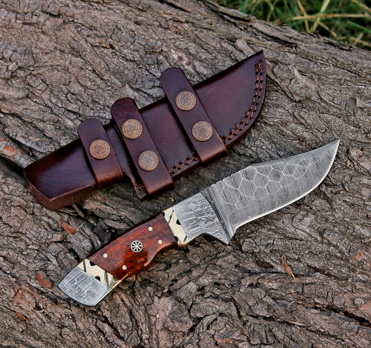 9.5" Custom Handmade Hammered Damascus Steel Hunting Skinning Knife - TOPHATTER'S ARMORY DEALS