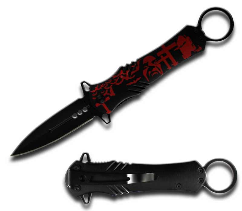 Spring Assist - 'Legal Auto Knife' - Intense Vampire Cross Dagger Style