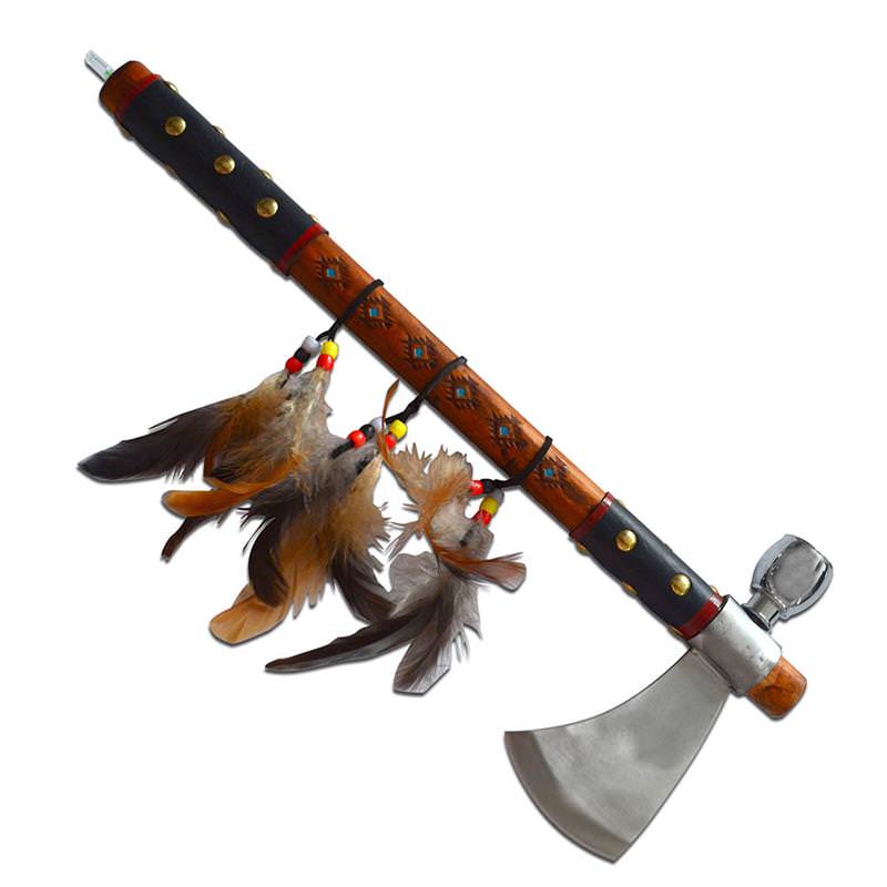 Red Indian Smoking Peace Axe Feather Pendant