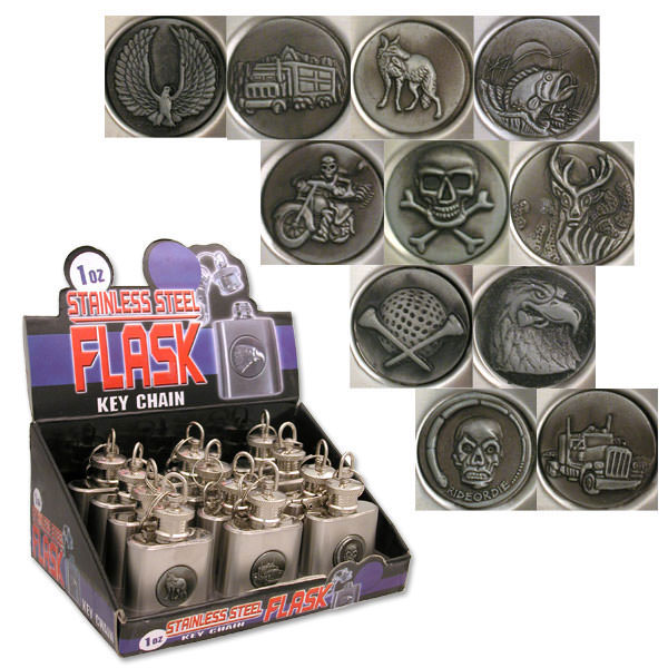Stainless Steel Key Chain Flask in Display Box Pack of 12 1-Ounce - TOPHATTER'S ARMORY DEALS