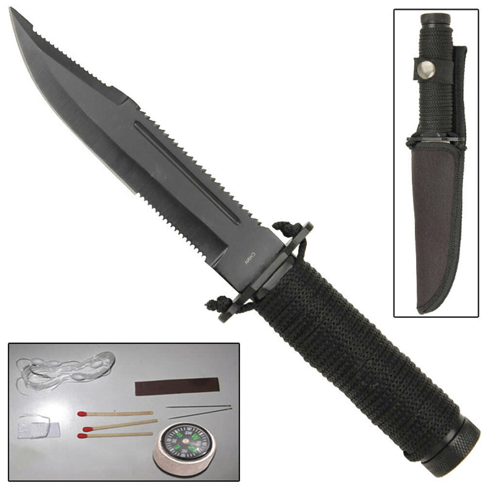 Mini Hunter Paracord Outdoor Survival Clip Point Partially Serrated Blade Knife