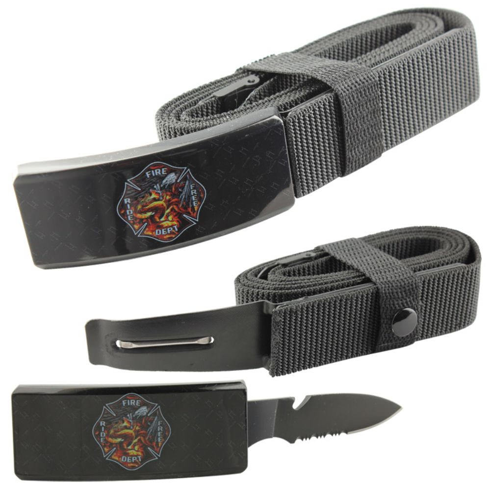 Fire Dept. Ride Free Adjustable Nylon Covert Belt Knife Hidden Blade