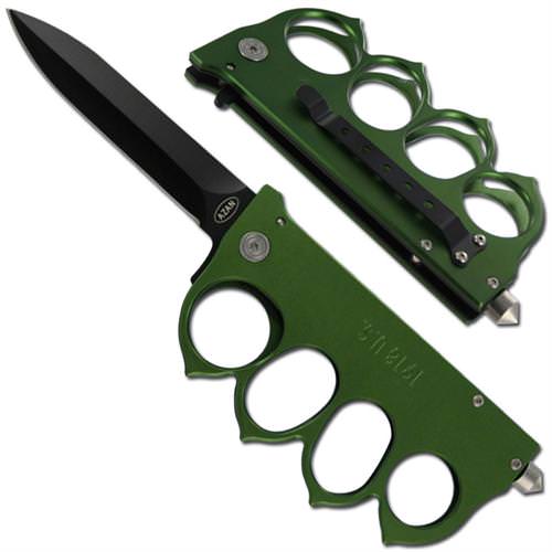 WWI Trench Tactical Spring Assist Knife - Forest Green - TOPHATTER'S ARMORY DEALS