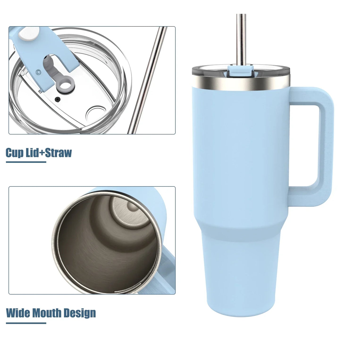 Stainless Steel Tumbler with Handle & Straw Lid
