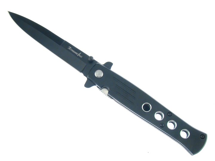 All Black Stiletto Style Spring Assisted Knife - 'Legal Auto Knife' - TOPHATTER'S ARMORY DEALS