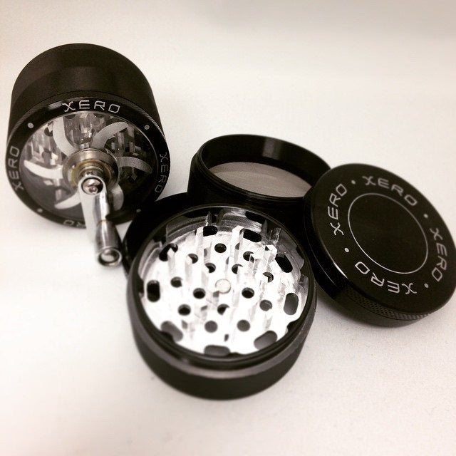 Tobacco Grinder Aluminum Herb Spice Crusher Hand Crank 2.5" 4 Piece Black