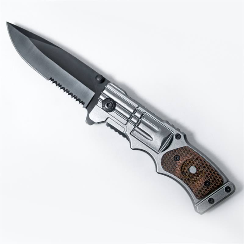 Military Revolver Design Spring Assist Folder Knife