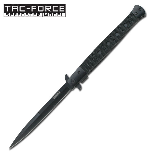Huge Italian Stiletto Style Assisted Opening Knife - All Black - TOPHATTER'S ARMORY DEALS