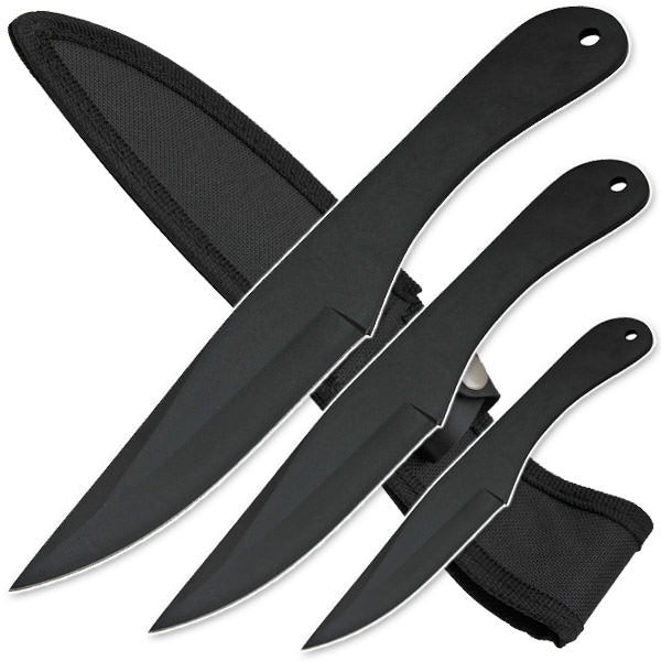 3pc Stainless Steel Throwing Knives with Sheath - Black