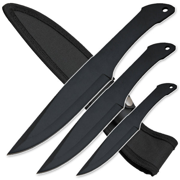 3pc Black Stainless Steel Throwers with Sheath - TOPHATTER'S ARMORY DEALS