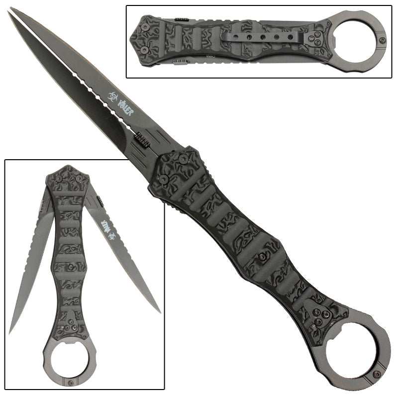 Zombie Killer Vodou Legend Double Bladed Liner Lock Knife - TOPHATTER'S ARMORY DEALS