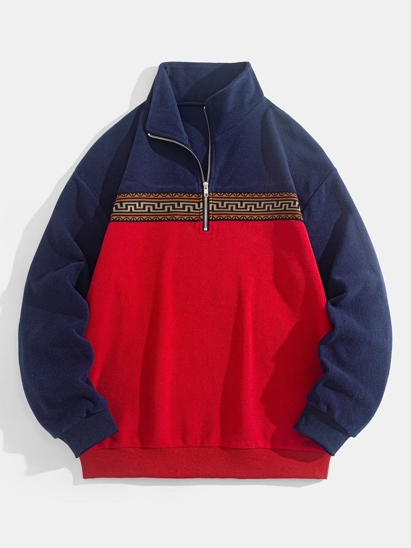 Ethnic Style Color Block Fleece Jacket