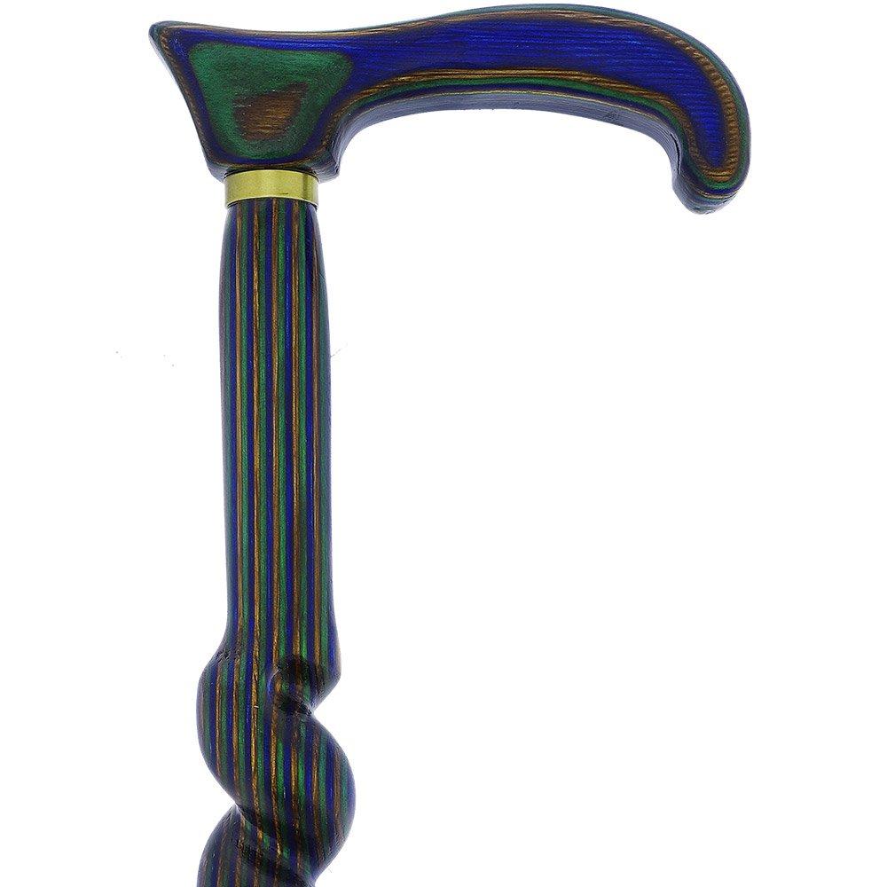 USA-Made Twisted Spiral Cane: Blue Green & Brown Laminate