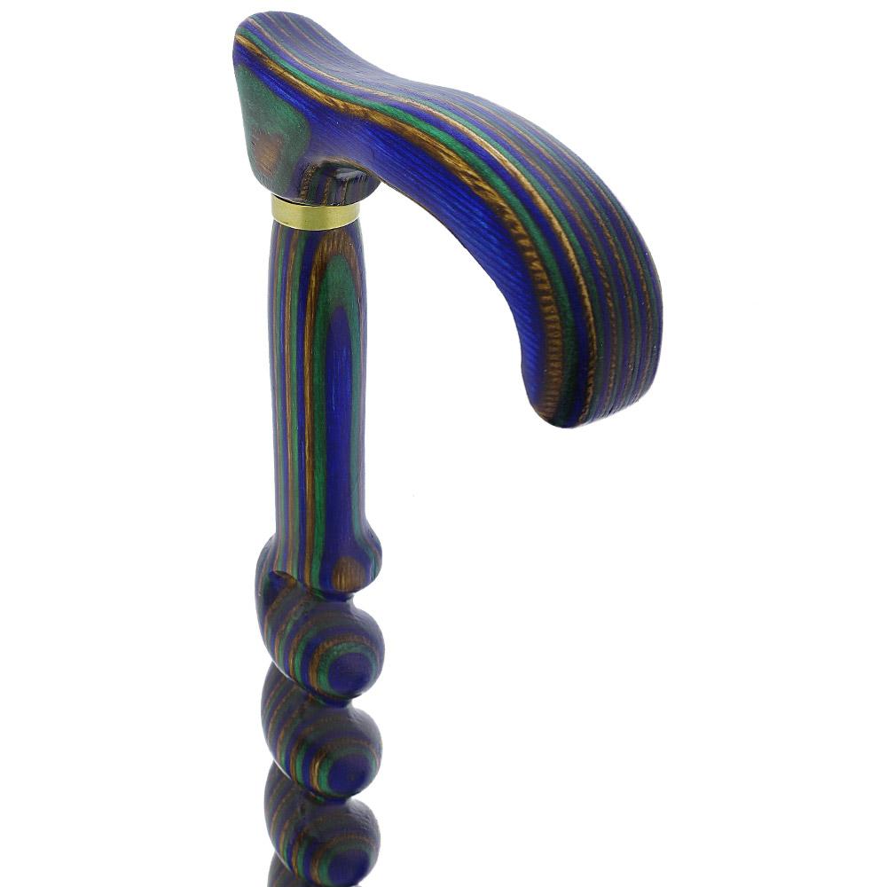 USA-Made Twisted Spiral Cane: Blue Green & Brown Laminate