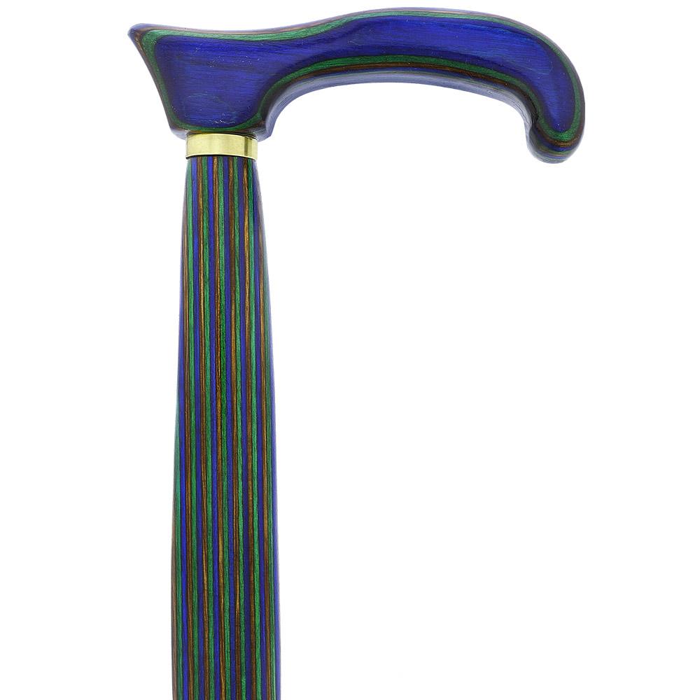 USA-Made Twisted Design Cane: Green, Blue & Brown Colorwood