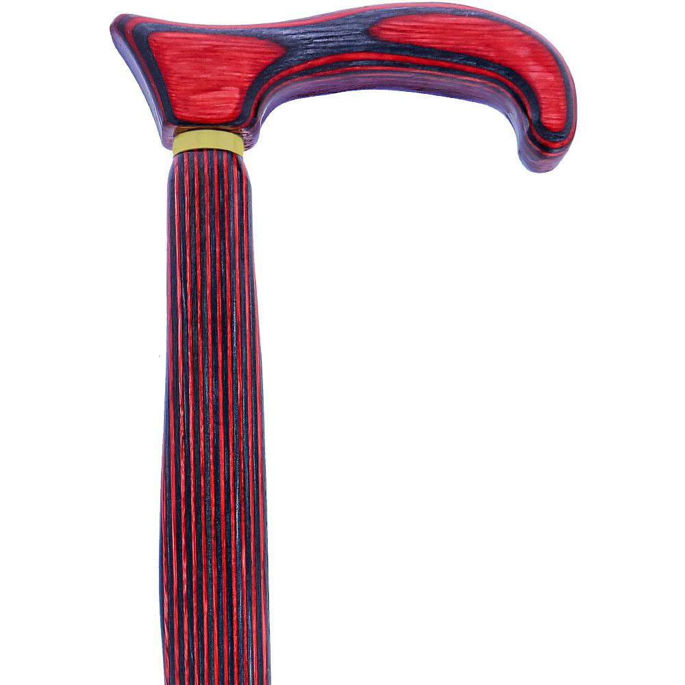 USA-Made Twisted Red-Black Cane: Vibrant Colorwood Birchwood