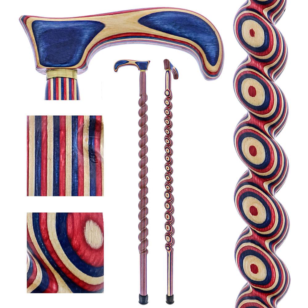 USA-Made Patriotic Twisted Spiral Cane: Red, White & Blue