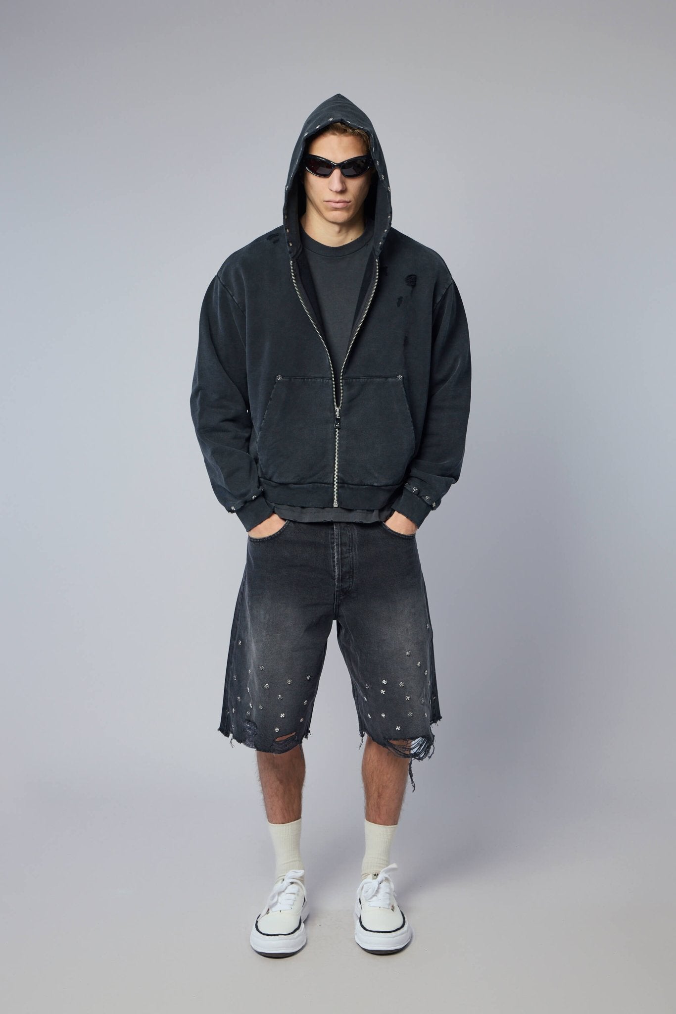 Cross Pin Baggy Jeans Shorts