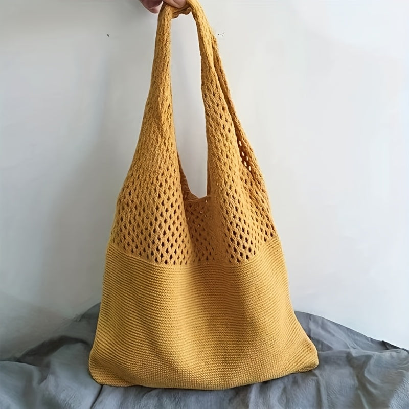 Crochet Knit Mesh Tote Shoulder Bag, 22.8 Inch