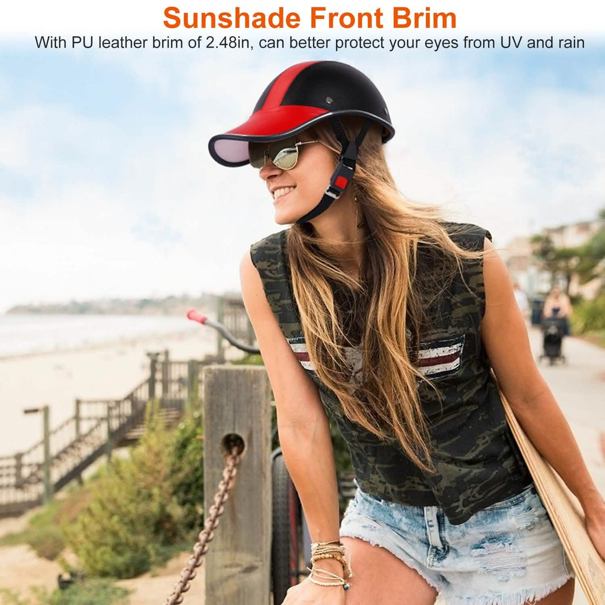 Baseball Cap Anti-UV Cycling Motorcycle Hat Leather Helmet